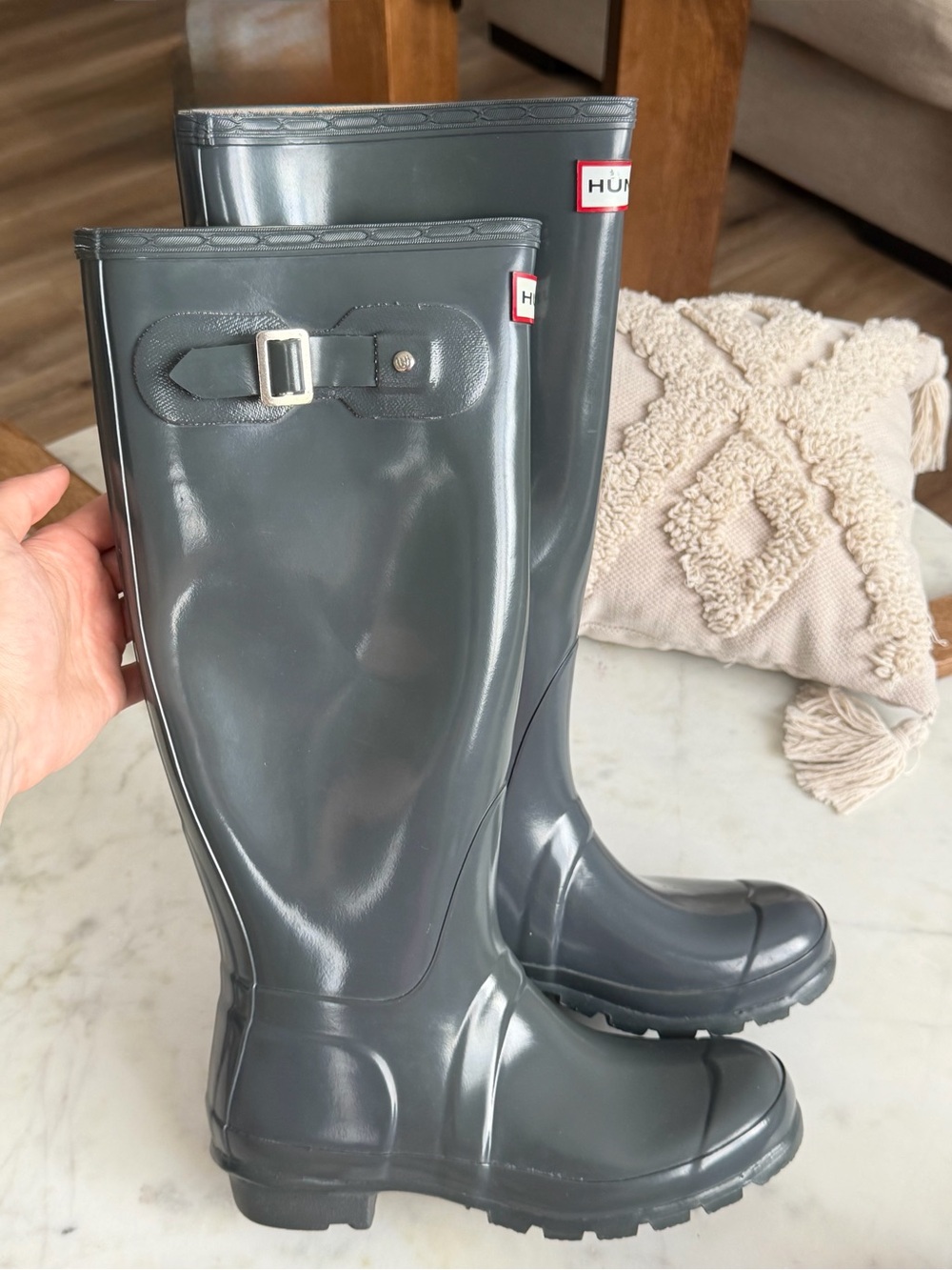 Hunter Tall Gloss Rain Boots - Gray